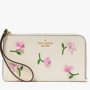 New Kate spade 3D pink floral zip wristlet clutch